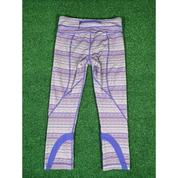 Lululemon Purple Stripe Run Inspire Crop leggings Capri‎ Womens Sz 6 - Picture 2 of 7